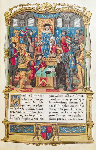 Ms 18 fol 1r Presentazione delle Memorie a Luigi XI, dalle Memorie di Philippe de Commines (1445-1509) da French School